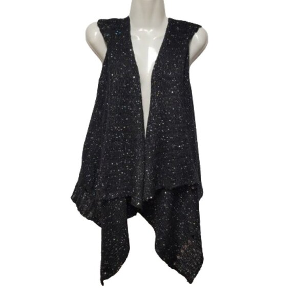 Black Sequin Sweater Open Cardigan Spring Fall Winter Size S/M - Picture 1 of 7